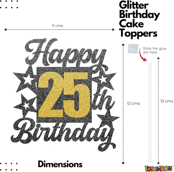 Black_Happy_25Th_Birthday_Cake_Topper_|_Black_&_Gold_Glitter_Cake_Decoration_For_Boys,_Girls,_Men_&_Women_|_Reusable_Party_Supplies_For_All_Age_Birthday_Celebration