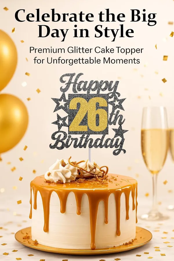 Black_Happy_26Th_Birthday_Cake_Topper_|_Black_&_Gold_Glitter_Cake_Decoration_For_Boys,_Girls,_Men_&_Women_|_Reusable_Party_Supplies_For_All_Age_Birthday_Celebration