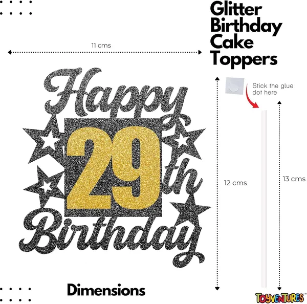 Black_Happy_29Th_Birthday_Cake_Topper_|_Black_&_Gold_Glitter_Cake_Decoration_For_Boys,_Girls,_Men_&_Women_|_Reusable_Party_Supplies_For_All_Age_Birthday_Celebration