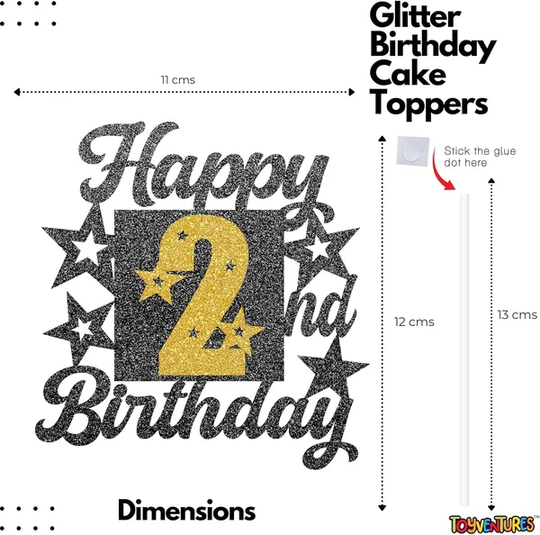 Black_Happy_2Nd_Birthday_Cake_Topper_|_Black_&_Gold_Glitter_Cake_Decoration_For_Boys,_Girls,_Men_&_Women_|_Reusable_Party_Supplies_For_All_Age_Birthday_Celebration
