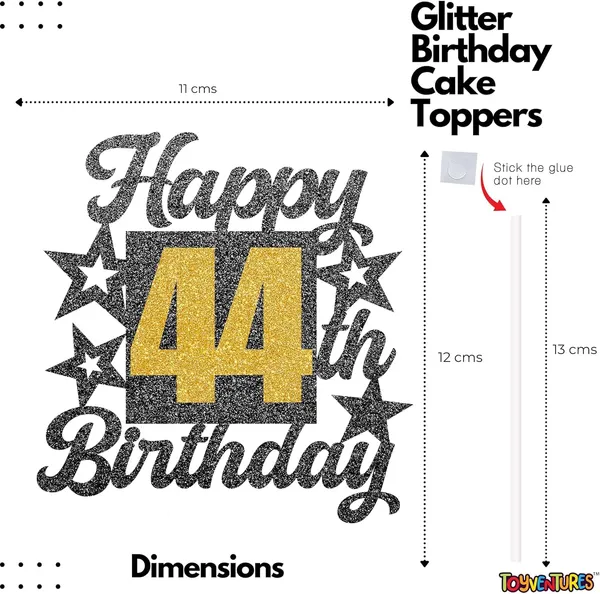 Black_Happy_44Th_Birthday_Cake_Topper_|_Black_&_Gold_Glitter_Cake_Decoration_For_Boys,_Girls,_Men_&_Women_|_Reusable_Party_Supplies_For_All_Age_Birthday_Celebration