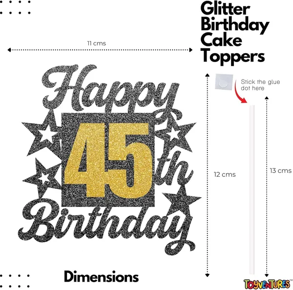 Black_Happy_45Th_Birthday_Cake_Topper_|_Black_&_Gold_Glitter_Cake_Decoration_For_Boys,_Girls,_Men_&_Women_|_Reusable_Party_Supplies_For_All_Age_Birthday_Celebration