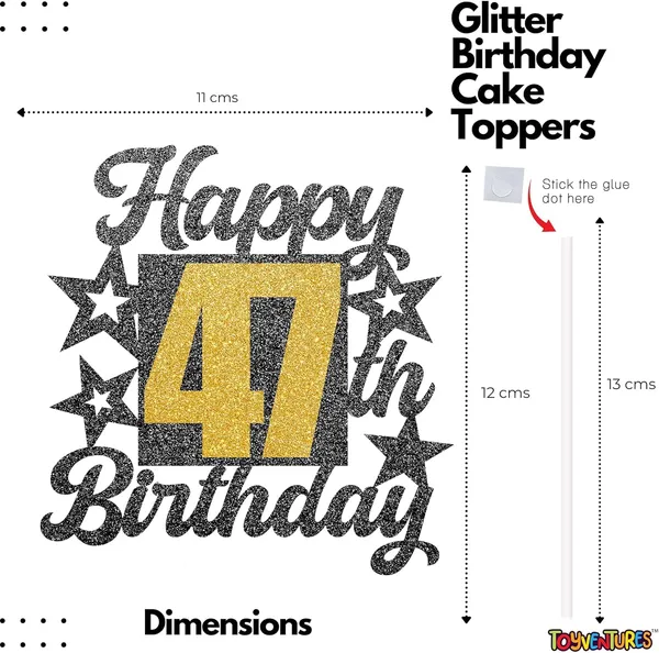 Black_Happy_47Th_Birthday_Cake_Topper_|_Black_&_Gold_Glitter_Cake_Decoration_For_Boys,_Girls,_Men_&_Women_|_Reusable_Party_Supplies_For_All_Age_Birthday_Celebration