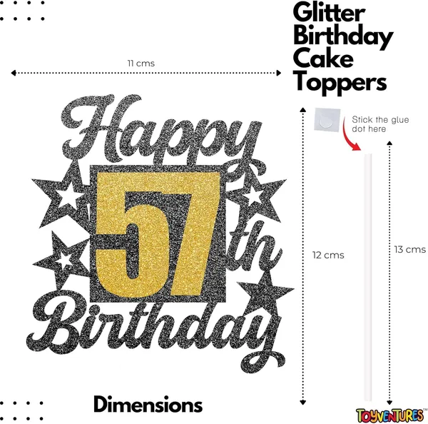 Black_Happy_57Th_Birthday_Cake_Topper_|_Black_&_Gold_Glitter_Cake_Decoration_For_Boys,_Girls,_Men_&_Women_|_Reusable_Party_Supplies_For_All_Age_Birthday_Celebration