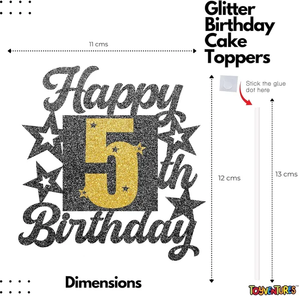 Black_Happy_5Th_Birthday_Cake_Topper_|_Black_&_Gold_Glitter_Cake_Decoration_For_Boys,_Girls,_Men_&_Women_|_Reusable_Party_Supplies_For_All_Age_Birthday_Celebration
