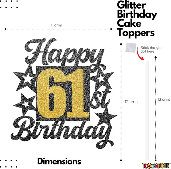 Black_Happy_61St_Birthday_Cake_Topper_|_Black_&_Gold_Glitter_Cake_Decoration_For_Boys,_Girls,_Men_&_Women_|_Reusable_Party_Supplies_For_All_Age_Birthday_Celebration