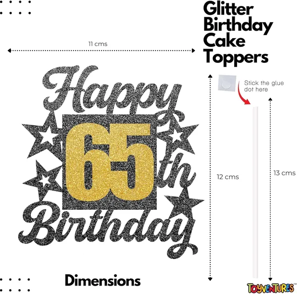 Black_Happy_65Th_Birthday_Cake_Topper_|_Black_&_Gold_Glitter_Cake_Decoration_For_Boys,_Girls,_Men_&_Women_|_Reusable_Party_Supplies_For_All_Age_Birthday_Celebration