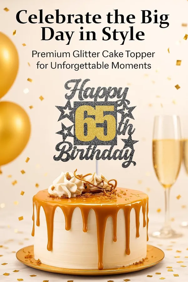 Black_Happy_65Th_Birthday_Cake_Topper_|_Black_&_Gold_Glitter_Cake_Decoration_For_Boys,_Girls,_Men_&_Women_|_Reusable_Party_Supplies_For_All_Age_Birthday_Celebration