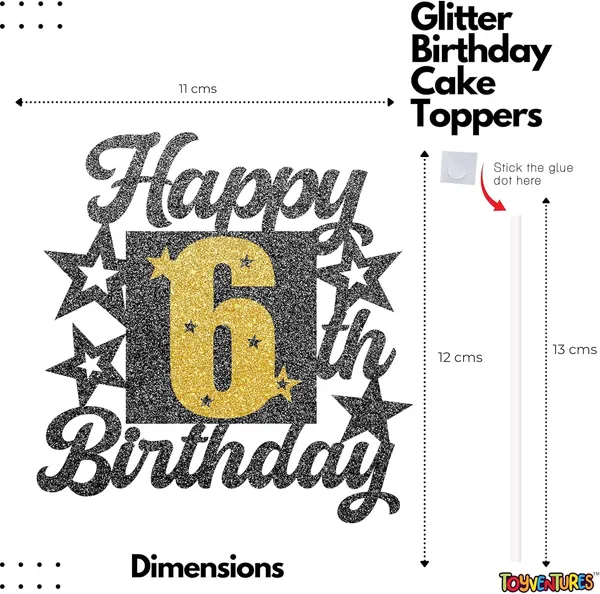 Black_Happy_6Th_Birthday_Cake_Topper_|_Black_&_Gold_Glitter_Cake_Decoration_For_Boys,_Girls,_Men_&_Women_|_Reusable_Party_Supplies_For_All_Age_Birthday_Celebration