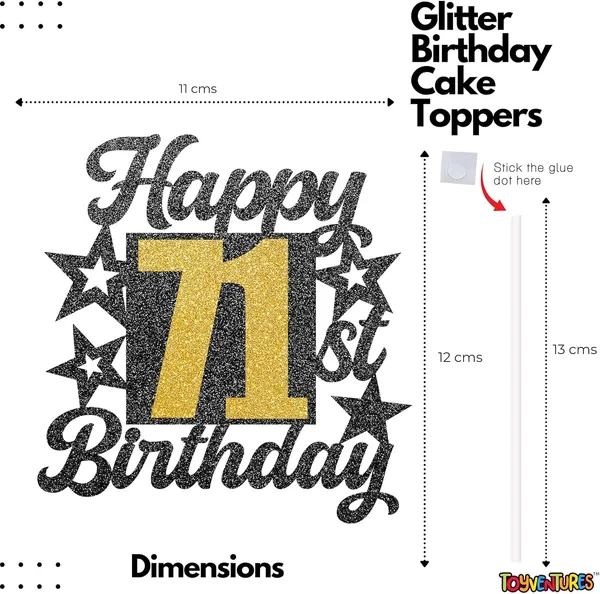 Black_Happy_71St_Birthday_Cake_Topper_|_Black_&_Gold_Glitter_Cake_Decoration_For_Boys,_Girls,_Men_&_Women_|_Reusable_Party_Supplies_For_All_Age_Birthday_Celebration