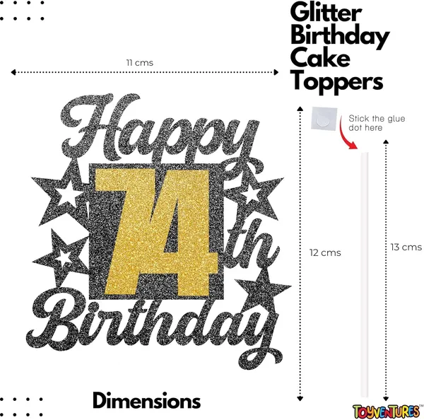 Black_Happy_74Th_Birthday_Cake_Topper_|_Black_&_Gold_Glitter_Cake_Decoration_For_Boys,_Girls,_Men_&_Women_|_Reusable_Party_Supplies_For_All_Age_Birthday_Celebration