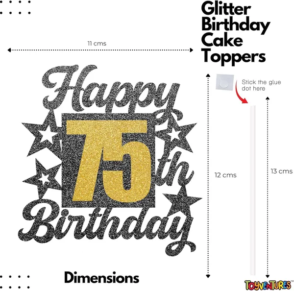 Black_Happy_75Th_Birthday_Cake_Topper_|_Black_&_Gold_Glitter_Cake_Decoration_For_Boys,_Girls,_Men_&_Women_|_Reusable_Party_Supplies_For_All_Age_Birthday_Celebration