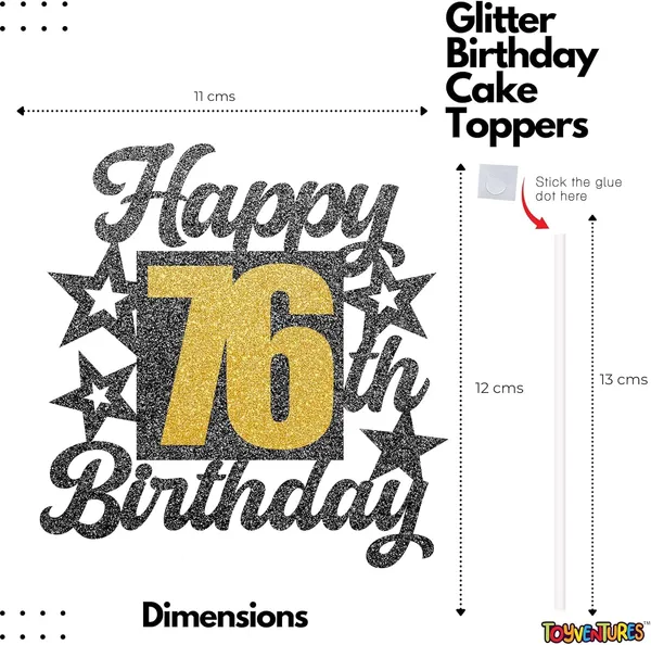 Black_Happy_76Th_Birthday_Cake_Topper_|_Black_&_Gold_Glitter_Cake_Decoration_For_Boys,_Girls,_Men_&_Women_|_Reusable_Party_Supplies_For_All_Age_Birthday_Celebration