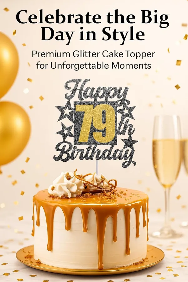 Black_Happy_79Th_Birthday_Cake_Topper_|_Black_&_Gold_Glitter_Cake_Decoration_For_Boys,_Girls,_Men_&_Women_|_Reusable_Party_Supplies_For_All_Age_Birthday_Celebration