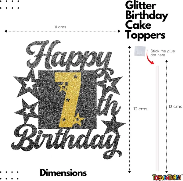 Black_Happy_7Th_Birthday_Cake_Topper_|_Black_&_Gold_Glitter_Cake_Decoration_For_Boys,_Girls,_Men_&_Women_|_Reusable_Party_Supplies_For_All_Age_Birthday_Celebration