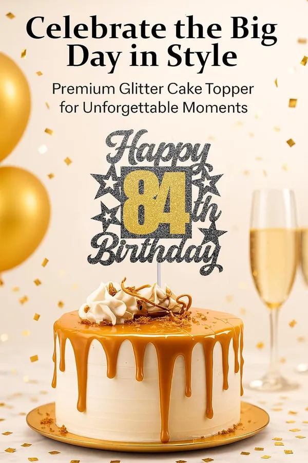Black_Happy_84Th_Birthday_Cake_Topper_|_Black_&_Gold_Glitter_Cake_Decoration_For_Boys,_Girls,_Men_&_Women_|_Reusable_Party_Supplies_For_All_Age_Birthday_Celebration