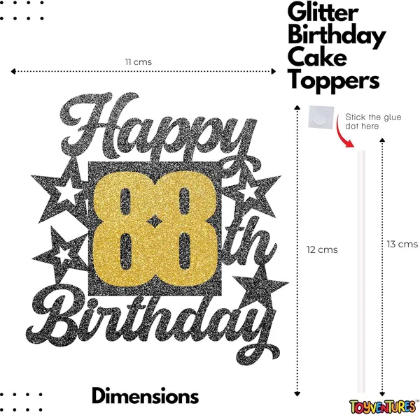 Black_Happy_88Th_Birthday_Cake_Topper_|_Black_&_Gold_Glitter_Cake_Decoration_For_Boys,_Girls,_Men_&_Women_|_Reusable_Party_Supplies_For_All_Age_Birthday_Celebration