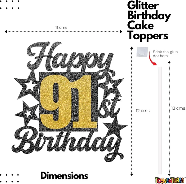Black_Happy_91St_Birthday_Cake_Topper_|_Black_&_Gold_Glitter_Cake_Decoration_For_Boys,_Girls,_Men_&_Women_|_Reusable_Party_Supplies_For_All_Age_Birthday_Celebration