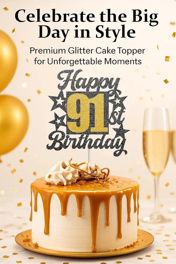 Black_Happy_91St_Birthday_Cake_Topper_|_Black_&_Gold_Glitter_Cake_Decoration_For_Boys,_Girls,_Men_&_Women_|_Reusable_Party_Supplies_For_All_Age_Birthday_Celebration