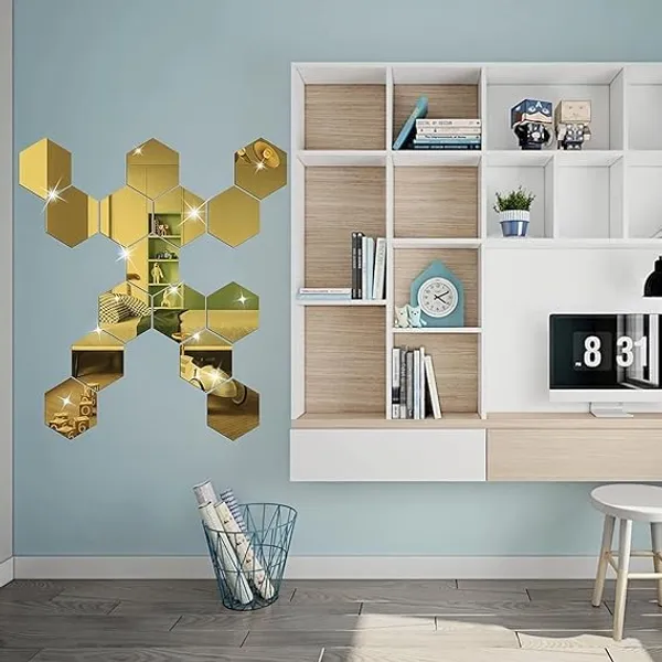 Gold_12_Pcs_Hexagone_Mirror_Wall_Decor_|_Acrylic_Mirror_Wall_Art_|_Removable_Decorative_Mirror_Stickers_|_Wall_Decals_For_Home_Decor/Golden