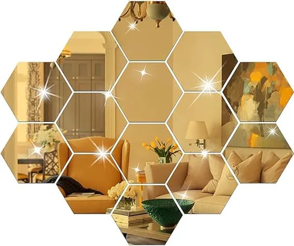 Gold_12_Pcs_Hexagone_Mirror_Wall_Decor_|_Acrylic_Mirror_Wall_Art_|_Removable_Decorative_Mirror_Stickers_|_Wall_Decals_For_Home_Decor/Golden