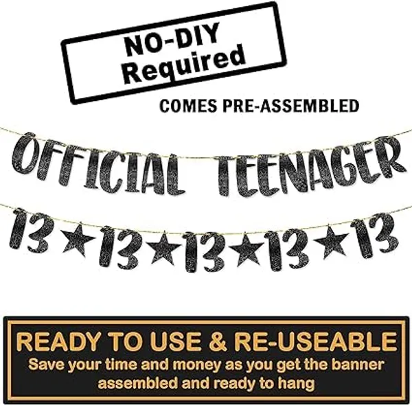 Black_13Th_Birthday_Decorations_|_“Official_Teenager”_Glitter_Banner_And_Cake_Topper_With_13_Number_Garland_&_Black_&_Golden_Balloons_|_13_Years_Decoration_Set_For_Boys_&_Girls