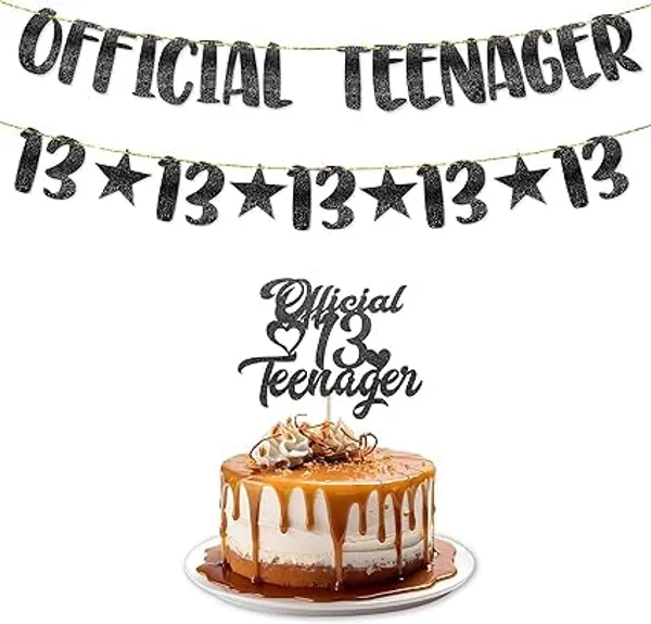 Black_13Th_Birthday_Decorations_|_“Official_Teenager”_Glitter_Banner_And_Cake_Topper_With_13_Number_Garland_&_Black_&_Golden_Balloons_|_13_Years_Decoration_Set_For_Boys_&_Girls