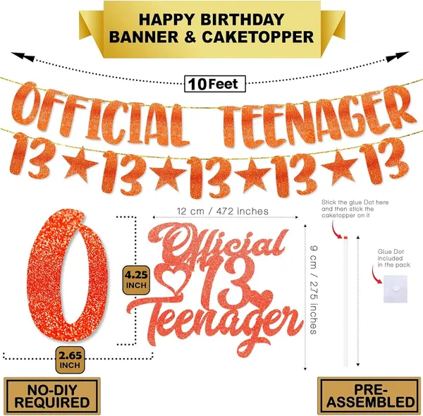 Red_13Th_Birthday_Decorations_Red_&_White_|_Â€Œofficial_Teenagerâ€_Glitter_Banner_With_13_Number_Garland,_Cake_Topper_&_Balloons_|_13_Years_Birthday_Party_Decoration_Set