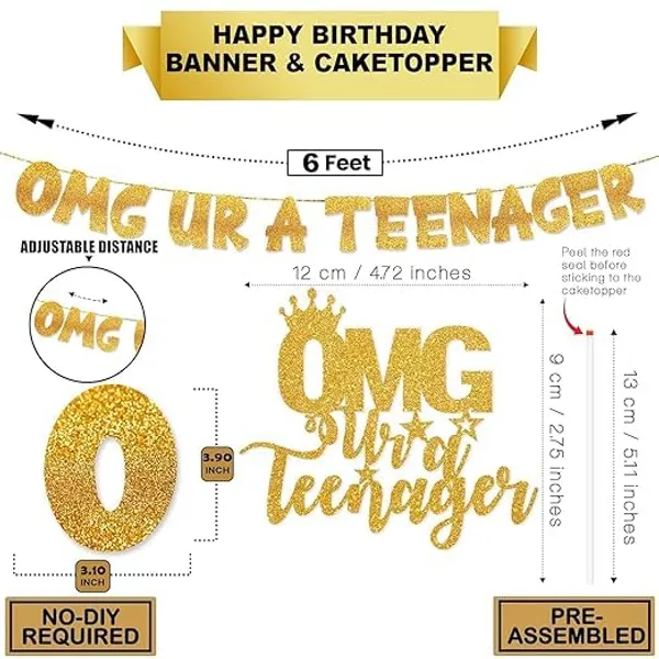 Gold_Omg_Ur_A_Teenager_Birthday_Decorations_Set_|_Gold_Glitter_Banner_With_Cake_Topper_|_13Th_Birthday_Party_Supplies_For_Boys_&_Girls_|_Pre-Strung_Garland_&_Cake_Decoration