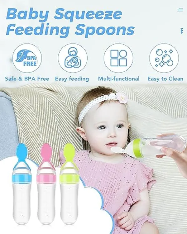 Multi_Silicon_Spoon_Squeeze_Feeder_|_Baby_Food_Feeder_Bottle_|_Feeding_Spoons_|_Baby_Feeding_Supplies_|_Food_Dispensing_Spoon_For_Toddlers_|_Baby_Feeders_For_Baby_Food/Assorted_Color/Pack_Of_3