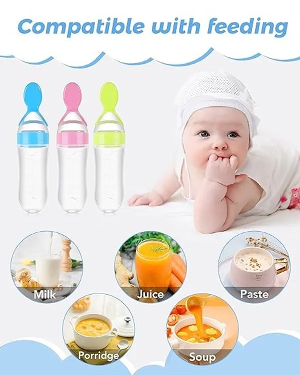 Multi_Silicon_Spoon_Squeeze_Feeder_|_Baby_Food_Feeder_Bottle_|_Feeding_Spoons_|_Baby_Feeding_Supplies_|_Food_Dispensing_Spoon_For_Toddlers_|_Baby_Feeders_For_Baby_Food/Assorted_Color/Pack_Of_3