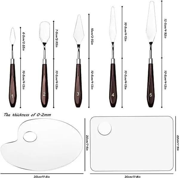 Transparent_5Pcs_Painting_Knives_With_2_Acrylic_Paint_Palette_|_Thumb_Hole_Clear_Paint_Pallet_|_Stainless_Steel_Blade_Knife_With_Wooden_Handle_|Mixing_Scraper_Kit_For_Oil_Painting_And_Acrylic_Painting