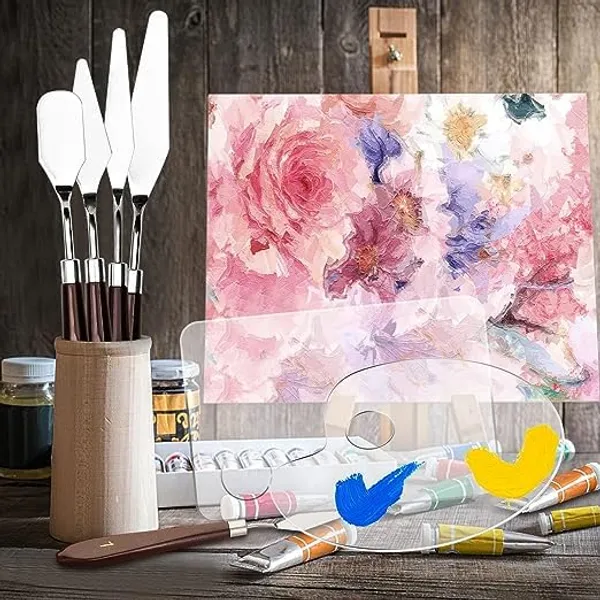 Transparent_5Pcs_Painting_Knives_With_2_Acrylic_Paint_Palette_|_Thumb_Hole_Clear_Paint_Pallet_|_Stainless_Steel_Blade_Knife_With_Wooden_Handle_|Mixing_Scraper_Kit_For_Oil_Painting_And_Acrylic_Painting