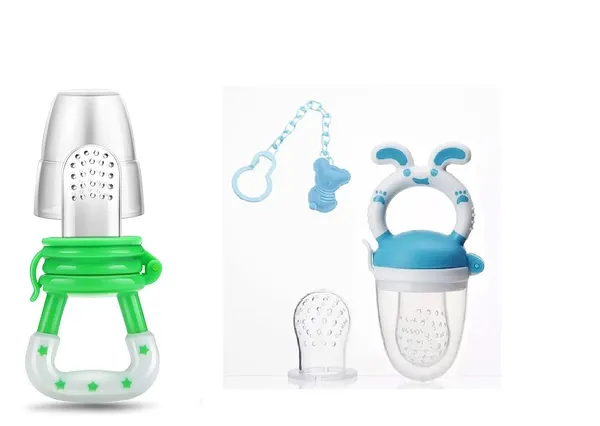Multicollor_Baby_Fruit_Pacifier_|_Food_Feeder_|_Food_&_Fruit_Feeding_Teether_For_Toddler_|_Silicone_Teething_Toy_With_Pacifiers_|_Infant/Newborn_Nibbler_Cover_Set_|_Assorted_Color/Pack_Of_2