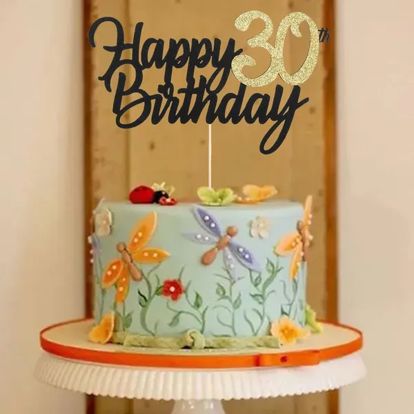 Multi_Samoka_Happy_30Th_Birthday_Cake_Topper,1_Pcs_Cheers_To_30_Years_Birthday_Cake_Pick,Happy_30_Birthday_Cake_Decoration_For_30Th_Birthday_Party_Decorations_(Black_30Th)