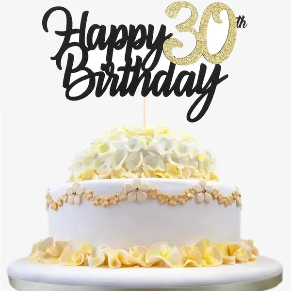Multi_Samoka_Happy_30Th_Birthday_Cake_Topper,1_Pcs_Cheers_To_30_Years_Birthday_Cake_Pick,Happy_30_Birthday_Cake_Decoration_For_30Th_Birthday_Party_Decorations_(Black_30Th)