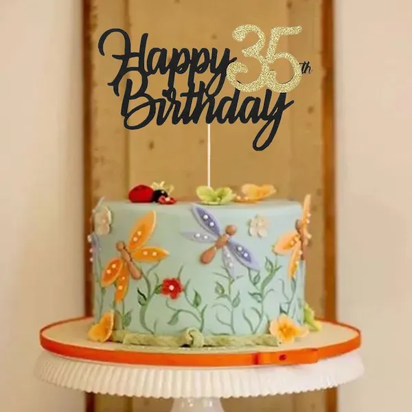 Multi_Samoka_Happy_35Th_Birthday_Cake_Topper,1_Pcs_Cheers_To_35_Years_Birthday_Cake_Pick,Happy_35_Birthday_Cake_Decoration_For_35Th_Birthday_Party_Decorations_(Black_35Th)