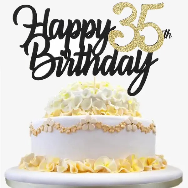 Multi_Samoka_Happy_35Th_Birthday_Cake_Topper,1_Pcs_Cheers_To_35_Years_Birthday_Cake_Pick,Happy_35_Birthday_Cake_Decoration_For_35Th_Birthday_Party_Decorations_(Black_35Th)