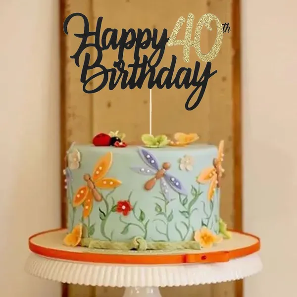 Multi_Samoka_Happy_40Th_Birthday_Cake_Topper,1_Pcs_Cheers_To_40_Years_Birthday_Cake_Pick,Happy_40_Birthday_Cake_Decoration_For_40Th_Birthday_Party_Decorations_(Black_40Th)
