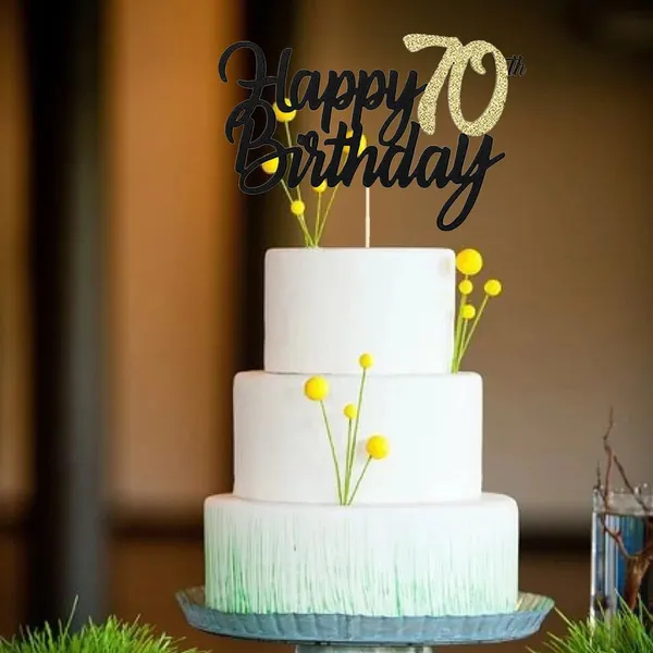 Multi_Samoka_Happy_70Th_Birthday_Cake_Topper,1_Pcs_Cheers_To_70_Years_Birthday_Cake_Pick,Happy_70_Birthday_Cake_Decoration_For_70Th_Birthday_Party_Decorations_(Black_70Th)