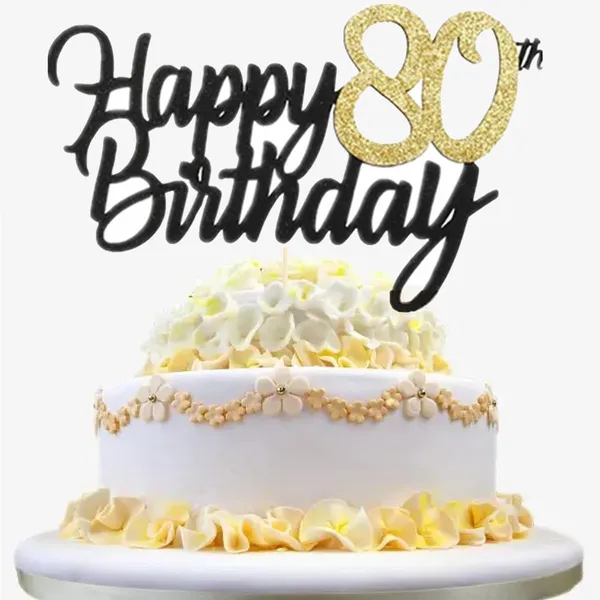 Multi_Samoka_Happy_80Th_Birthday_Cake_Topper,1_Pcs_Cheers_To_80_Years_Birthday_Cake_Pick,Happy_80_Birthday_Cake_Decoration_For_80Th_Birthday_Party_Decorations_(Black_80Th)