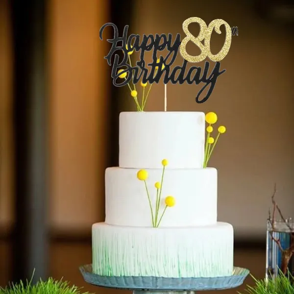 Multi_Samoka_Happy_80Th_Birthday_Cake_Topper,1_Pcs_Cheers_To_80_Years_Birthday_Cake_Pick,Happy_80_Birthday_Cake_Decoration_For_80Th_Birthday_Party_Decorations_(Black_80Th)