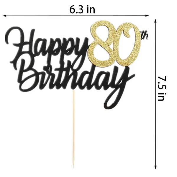 Multi_Samoka_Happy_80Th_Birthday_Cake_Topper,1_Pcs_Cheers_To_80_Years_Birthday_Cake_Pick,Happy_80_Birthday_Cake_Decoration_For_80Th_Birthday_Party_Decorations_(Black_80Th)