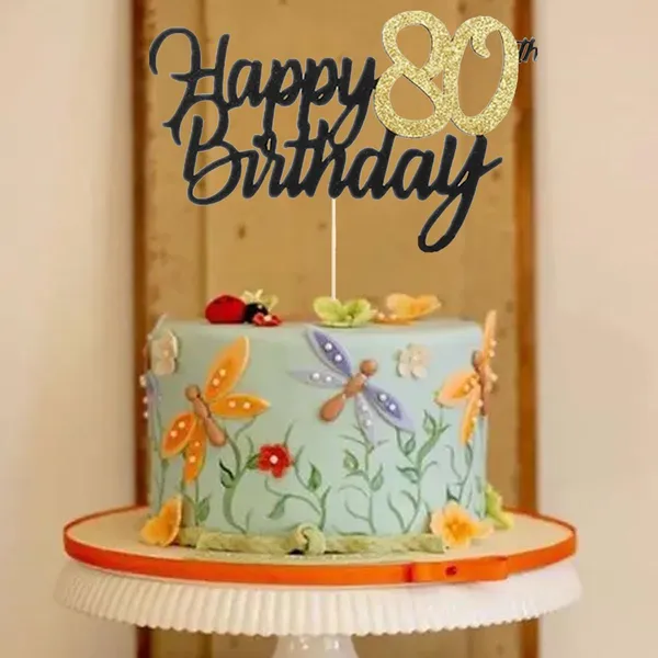 Multi_Samoka_Happy_80Th_Birthday_Cake_Topper,1_Pcs_Cheers_To_80_Years_Birthday_Cake_Pick,Happy_80_Birthday_Cake_Decoration_For_80Th_Birthday_Party_Decorations_(Black_80Th)