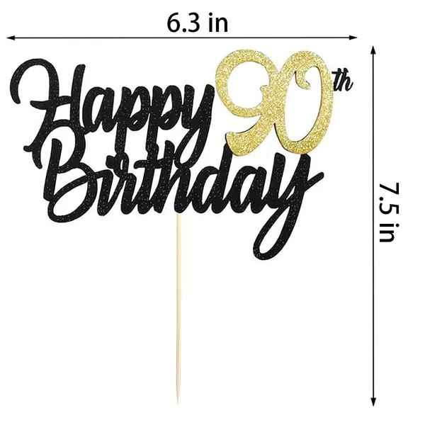 Multi_Samoka_Happy_90Th_Birthday_Cake_Topper,1_Pcs_Cheers_To_90_Years_Birthday_Cake_Pick,Happy_90_Birthday_Cake_Decoration_For_90Th_Birthday_Party_Decorations_(Black_90Th)