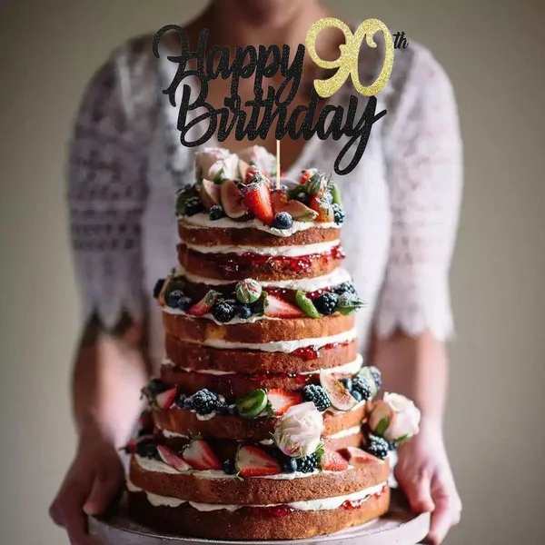 Multi_Samoka_Happy_90Th_Birthday_Cake_Topper,1_Pcs_Cheers_To_90_Years_Birthday_Cake_Pick,Happy_90_Birthday_Cake_Decoration_For_90Th_Birthday_Party_Decorations_(Black_90Th)