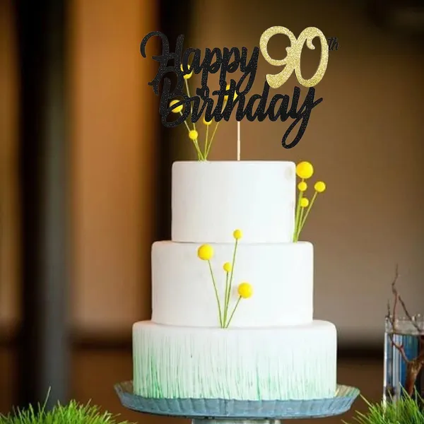 Multi_Samoka_Happy_90Th_Birthday_Cake_Topper,1_Pcs_Cheers_To_90_Years_Birthday_Cake_Pick,Happy_90_Birthday_Cake_Decoration_For_90Th_Birthday_Party_Decorations_(Black_90Th)
