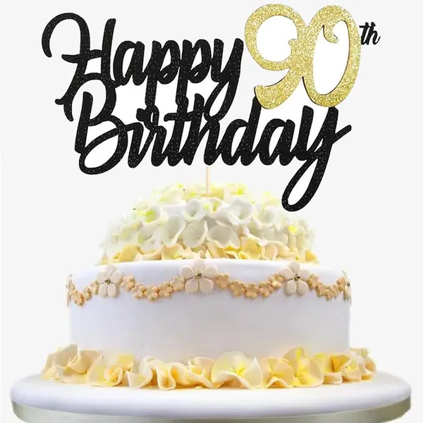 Multi_Samoka_Happy_90Th_Birthday_Cake_Topper,1_Pcs_Cheers_To_90_Years_Birthday_Cake_Pick,Happy_90_Birthday_Cake_Decoration_For_90Th_Birthday_Party_Decorations_(Black_90Th)