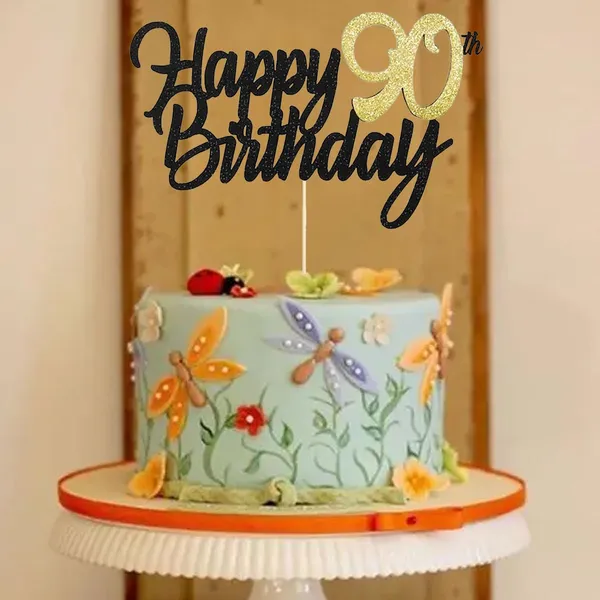 Multi_Samoka_Happy_90Th_Birthday_Cake_Topper,1_Pcs_Cheers_To_90_Years_Birthday_Cake_Pick,Happy_90_Birthday_Cake_Decoration_For_90Th_Birthday_Party_Decorations_(Black_90Th)