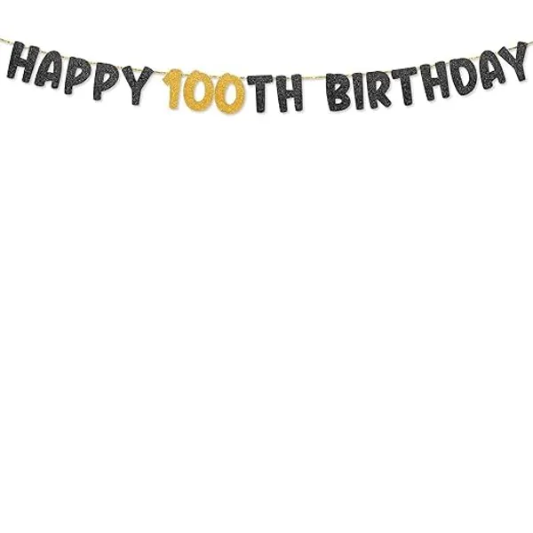 Black_Happy_100Th_Birthday_Banner_|_Black_&_Gold_Glitter_Birthday_Garland_|_Suitable_For_Girls_And_Boys_|_8_Feet_Pre-Assembled_Party_Banner_No_Diy_|_Party_Decoration